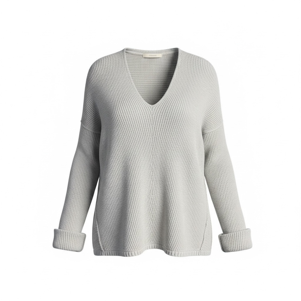 Free People Women's La Brea Chunky Knit V-Neck Ribbed Gray Sweater - Size Medium
